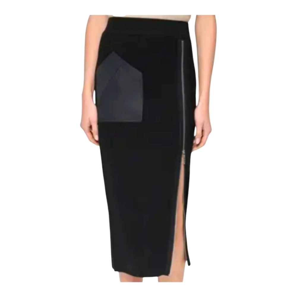 Black Midi Pencil Skirt with Slit for Work